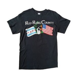 Gildan Black Short Sleeve Heavy Cotton Red Rebel County Graphic Tee Adult Medium